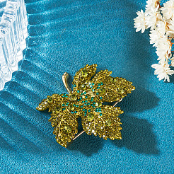 Autumn Maple Leaf Light Gold Alloy Rhinestone Brooch Pins&nbsp;JEWB-TADJ0001-01B