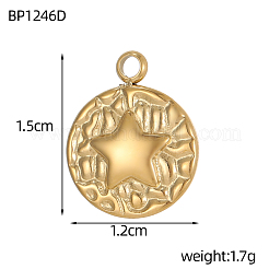 304ステンレススチールチャーム  スターとフラットラウンド  イオンプレーティング（ip）  14KGP本金メッキ  15x12mm  穴：1.5mm&nbsp;STAS-OY009-64G