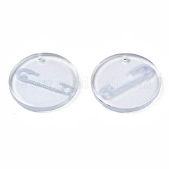 透明樹脂ペンダント  グリッターパウダー付き  ピン付きフラットラウンド  空色  24.5x2.5~3mm  穴：1.4mm&nbsp;RESI-N030-005B