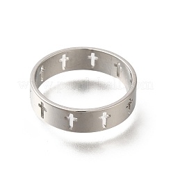 女性用304ステンレスリング  くり抜かれた十字架  ステンレス鋼色  5mm  内径：18mm&nbsp;RJEW-S238-06P