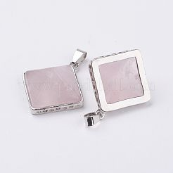 天然石ローズクォーツペンダント  真鍮のパーツと  ピラミッド  プラチナ  28.5x32x13mm  穴：3.5x6mm&nbsp;G-E442-02T