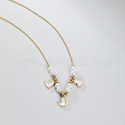 201ステンレススチール製ハートビブネックレス（女性用、模造真珠ビーズチェーン付き）  18KGP本金メッキ  15.35インチ（39cm）&nbsp;TT5673