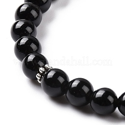 Natural Obsidian Bullet & Tassel Pendant Necklace with Mixed Gemstone Beaded Chains&nbsp;NJEW-E585-02A