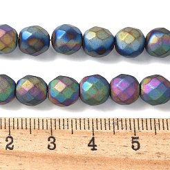 電気めっき合成非磁性ヘマタイト ビーズ 連売り  ラウンド  多面カット  虹メッキ  7~7.5mm  穴：1mm  約51個/連  15.35''（39センチメートル）&nbsp;G-S382-01C