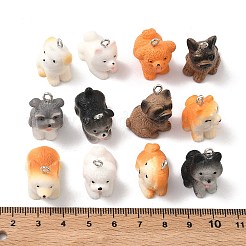 不透明樹脂ペンダント  犬チャーム  プラチナトーンの鉄ループ付き  ミックスカラー  19~25x13~22x13.5~26mm  穴：2mm&nbsp;X-RESI-F068-02