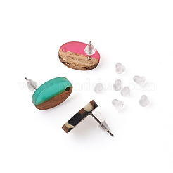 12Pairs 12 Colors Opaque Resin & Walnut Wood Stud Earring Findings&nbsp;MAK-CD0001-05
