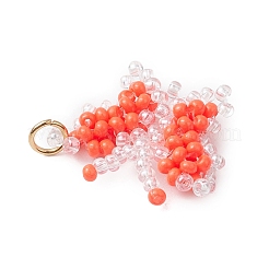 ガラスシードビーズの蝶のペンダント  304ステンレススチール製ジャンプリング付き  レッドオレンジ  18x22.5x4.5mm  穴：3.5mm&nbsp;PALLOY-MZ00473-02