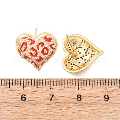Heart Brass Micro Pave Clear Cubic Zirconia Stud Earrings&nbsp;EJEW-H178-09G-01