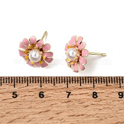 真鍮エナメルスタッドピアス  花  abs樹脂ビーズ  鉛フリー＆カドミウムフリー  ラックめっき  長持ちメッキ  18KGP本金メッキ  ミックスカラー  13.5~14mm&nbsp;KK-CBA8324-27G
