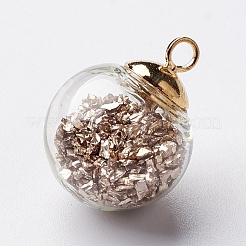 ガラスボールペンダント  CCBプラスチックパーツを有する  ゴールドカラー  20.5x16mm  穴：2mm&nbsp;GLAA-N0020-01G