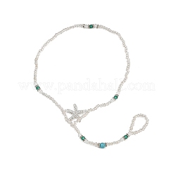 Alloy Crystal Rhinestone Starfish Round Glass Seed Beaded Stretch Toe Ring Anklets for Women&nbsp;AJEW-K052-01