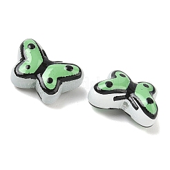 透明なガラスエナメルビーズ  手描きのビーズ  蝶  染め＆加熱  グリーン  10x14~14.5x6~6.5mm  穴：1mm&nbsp;LAMP-C023-03D