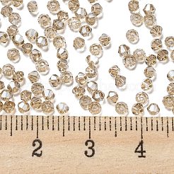 透明な電気メッキガラスビーズ  多面カット  パール光沢メッキ  双円錐形  淡い茶色  2x2mm  穴：0.7mm  約720個/袋&nbsp;EGLA-M030-02A-PL03