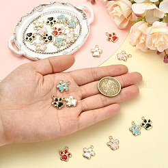 25 個 5 スタイル ラック メッキ合金エナメル ペンダント  フットプリントのチャーム  カドミウムフリー＆ニッケルフリー＆鉛フリー  ゴールドカラー  ミックスカラー  17.5x14.5x2.5mm  穴：2mm  5個/スタイル&nbsp;ENAM-YW0008-94
