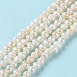 天然養殖淡水パールビーズ連売り  ポテト  グレードA  パパイヤホイップ  5~6.5x4~5mm  穴：0.6mm  約70個/連  13.58~13.78インチ（34.5~35cm）&nbsp;PEAR-E018-58
