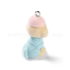 フロッキー樹脂ペンダント  犬  ブルー  29x17x17mm  穴：1.8mm&nbsp;RESI-A040-03A