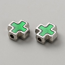 合金エナメルビーズ  クロス  プラチナ  ライム  8x7.5x3.5mm  穴：1.7mm&nbsp;FIND-WH00670-A19-04