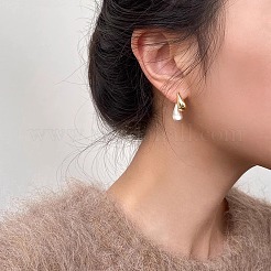 Brass Two Tone Teardrop Dangle Stud Earrings&nbsp;FS-WG19080-01