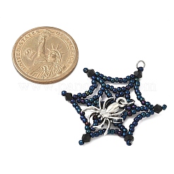 Halloween Theme Spider Web Glass Seed Beads Pendants&nbsp;PALLOY-MZ00779-02