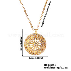 Elegant Wheel Shaped Brass Micro Pave Clear Cubic Zirconia Pendant Necklaces for Women&nbsp;GZ1520-1
