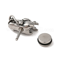 304ステンレススチールスタッドピアス  バーベル軟骨ピアス  アンティークシルバー  ドラゴン  14x7mm&nbsp;EJEW-K260-03A-AS