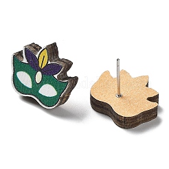 Printing Wood Stud Earrings for Women&nbsp;EJEW-B028-03