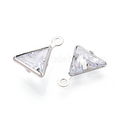 真鍮舗装クリアキュービックジルコニアペンダント  三角形のチャーム  プラチナ  9.5x7.5x3mm  穴：1mm&nbsp;ZIRC-T017-01P