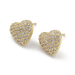 Heart Brass Cubic Zirconia Ear Studs for Women Men&nbsp;EJEW-K245-01G
