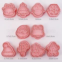 クリスマスをテーマにしたプラスチック製のクッキー カッター  クッキー型  DIYビスケットベーキングツール  キャンディー＆サンタクロース＆ベル  鮭色  32~42x35~44mm  10個/セット&nbsp;BAKE-PW0007-028