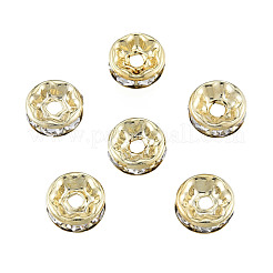 真鍮パヴェクリアキュービックジルコニアビーズ  ニッケルフリー  フラットラウンド  14KGP本金メッキ  7.5x3mm  穴：1.8mm&nbsp;KK-N259-39C-01