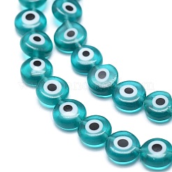 Handmade Evil Eye Lampwork Flat Round Bead Strands&nbsp;LAMP-L058-8mm-11