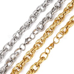 男性用ファッショナブルな304ステンレススチールロープチェーンネックレス  カニカン付き  ミックスカラー  28インチ〜30インチ（71.1~76.2cm）x10mm&nbsp;STAS-A028-N044-L