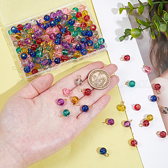 透明ドローベンチガラスチャーム200個  ラウンド  金色の鉄の平頭ピンループ付き  ミックスカラー  12.5x8.5mm  穴：2.5x1.5mm&nbsp;PALLOY-GA00030
