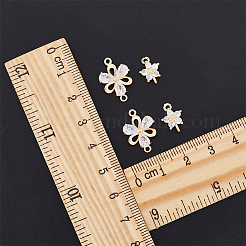 真鍮製透明ガラスコネクタチャーム 12種類 2個  花のリンク  18KGP本金メッキ  12~18x8~12.5x3mm  穴：1.2mm  6個/スタイル&nbsp;KK-DC0003-37