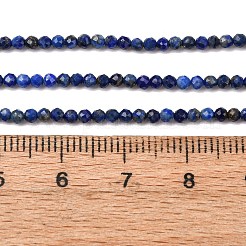 天然石ラピスラズリビーズ連売り  ラウンド  多面カット  2mm  穴：0.5mm  約197個/連  15.7インチ（40cm）&nbsp;G-E351-09