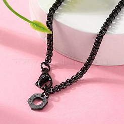 304 Stainless Steel Hexagon Pendant Box Chain Necklaces for Women&nbsp;NJEW-A045-25EB