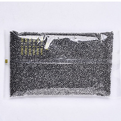 電気めっきガラスシードビーズ  機械刺繍に適合  メタリックカラー  ラウンド  黒メッキ  2.5x1.5mm  穴：1mm  約20000個/袋&nbsp;SEED-S042-01A-01