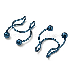 304ステンレススチールクリップオンノーズリング  ワイヤーラップノーピアスノーズリング  ブルー  15x13x4.5mm&nbsp;AJEW-P109-01BL