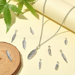 100pcs10スタイルチベットスタイルアロイペンダント  羽  カドミウムフリー＆鉛フリー  アンティークシルバー  15x5x1.5mm  穴：1mm  10個/スタイル&nbsp;TIBEP-CJ0001-64