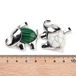 天然石&合成ミックスストーンペンダント  合金製の金具が付いた象のチャーム  プラチナ  29x37~37.5x9.5~10mm  穴：3x9mm&nbsp;G-G112-01P-B