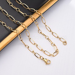 304ステンレススチール楕円リンクチェーンネックレス  イオンプレーティング（ip）  18KGP本金メッキ  19.88インチ（50.5cm）&nbsp;X-NJEW-Q013-09G