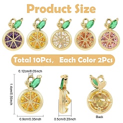 8Pcs 4 Colors Brass Micro Pave Cubic Zirconia Charms&nbsp;KK-YW0004-12