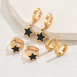 女性用201ステンレススチール製アクリルフープピアス3ペア  スター  ゴールドカラー  19~33x10~13mm&nbsp;BM5587