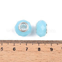 模造ヒスイのガラスヨーロッパのビーズ  大穴ビーズ  真鍮のコア付き  多面カット  ロンデル  空色  13.5~14x9~9.5mm  穴：5mm&nbsp;GPDL-N004-B14mm-B03