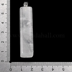 天然石クオーツクリスタルビッグサイズペンダントトップ  304ステンレススチールのスナップオンベイル付きロッククリスタル長方形チャーム  ステンレス鋼色  52~53.5x12~13x12~13mm  穴：4.8x6.8mm&nbsp;G-F820-03P-11