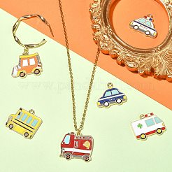 30個6スタイルアロイエナメルペンダント  ライトゴールド  ビークルチャーム  救急車とタクシーとパトカーとバス  ミックスカラー  20~23x23~25.5x1.4~1.7mm  穴：1.6mm  5個/スタイル&nbsp;ENAM-CJ0004-51