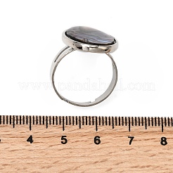 真鍮と天然パウア貝のリンクリング  オーバル  プラチナ  25x17mm  usサイズ8 1/2(18.5mm)&nbsp;RJEW-S638-01P