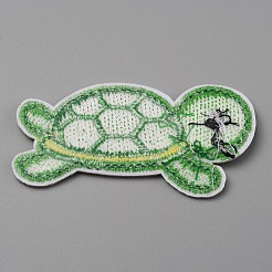 夏をテーマにしたポリエステルのコンピュータ刺繍布 アイロン接着/縫い付けパッチ  マスクと衣装のアクセサリー  アップリケ  カメの模様  36.5x69x1.5mm&nbsp;PATC-WH0010-07L
