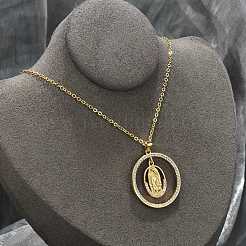 Brass Micro Pave Clear Cubic Zirconia Ring Pendant Necklaces&nbsp;LS-NJEW-P322-A03-G