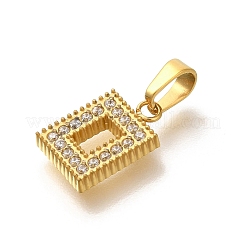 イオンプレーティング（IP）304ステンレススチールマイクロパヴェキュービックジルコニアペンダント  長方形  11x7.5x1.5mm  穴：4x2.5mm&nbsp;STAS-H228-04G-01